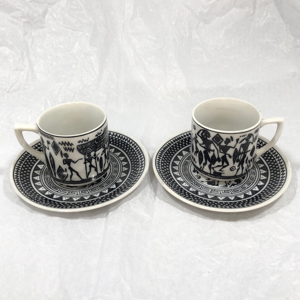 Set of 2 GREEK HANDMADE MINI CUPS & SAUCERS